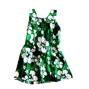 80's girls green hawaiian floral print dress